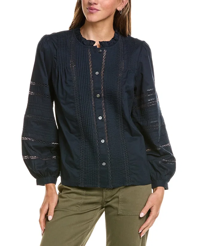 Madewell High-Neck Lace Insert Pintuck Top, image 1 of 1 from Rue La La