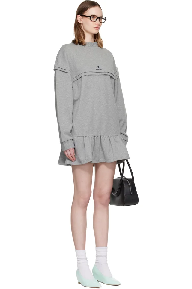 SHUSHU/TONG Gray Raw-Edge Wave Collar Tuck Detail Sweatshirt Minidress, photo 2 of 4 from SSENSE