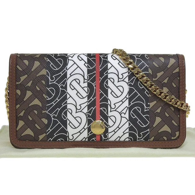 Burberry Logo Stripe Chain Wallet Shoulder Pouch in Leather from LuxUness