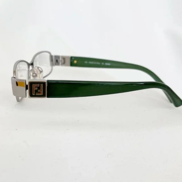 Fendi Women's Sunglasses - Green/Silver in silver|gray|green from Depop, photo 6 of 8