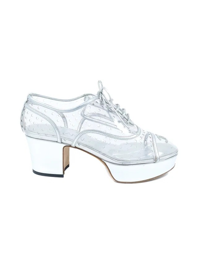 2016 Chanel Perforated Vinyl Platform Oxfords, 37.5 in Leather from Arcade Vintage