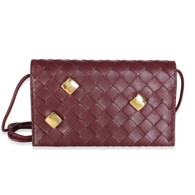 Bottega Veneta Burgundy Intrecciato Nappa Studded Wallet On Strap in Burgundy Nappa leather from myGemma
