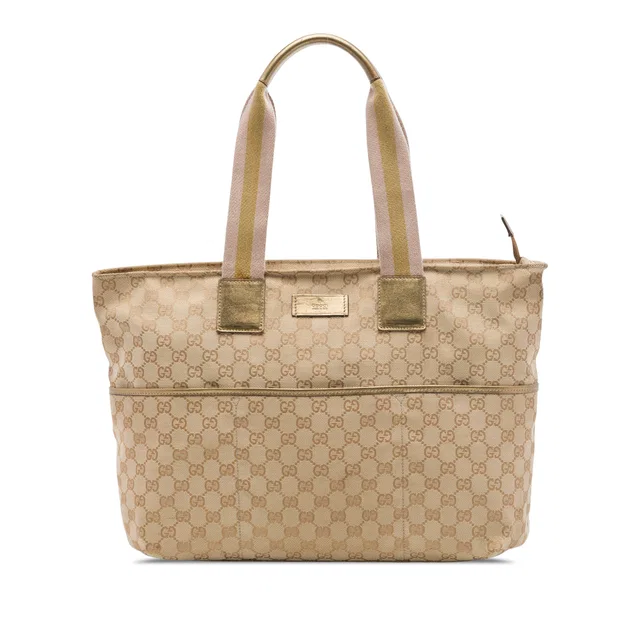 Beige Gucci GG Canvas Web Tote in Beige Canvas from Designer Revival