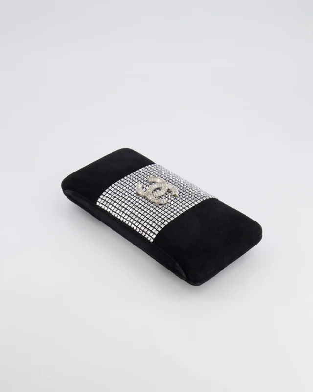 Chanel 2015 Paris-Dubai Black Suede Strass Crystal Clutch Bag with Crystal Embellished CC Logo in Black Suede from Sellier, photo 17 of 21