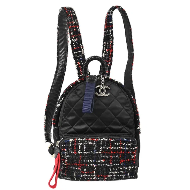 Chanel 2017-2018 Black Tweed Nylon Backpack in Black Nylon from AMORE Vintage Tokyo