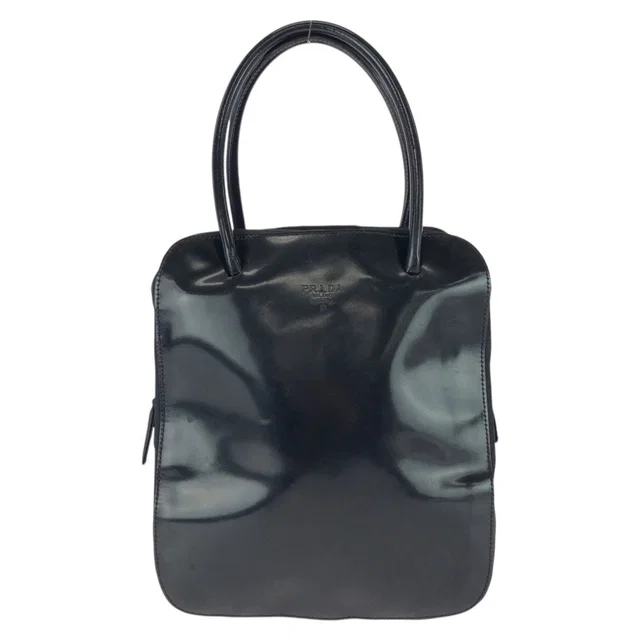 Prada Vintage Tessuto Black Silver Patent Leather Tote in Black Patent leather from The Reluxe