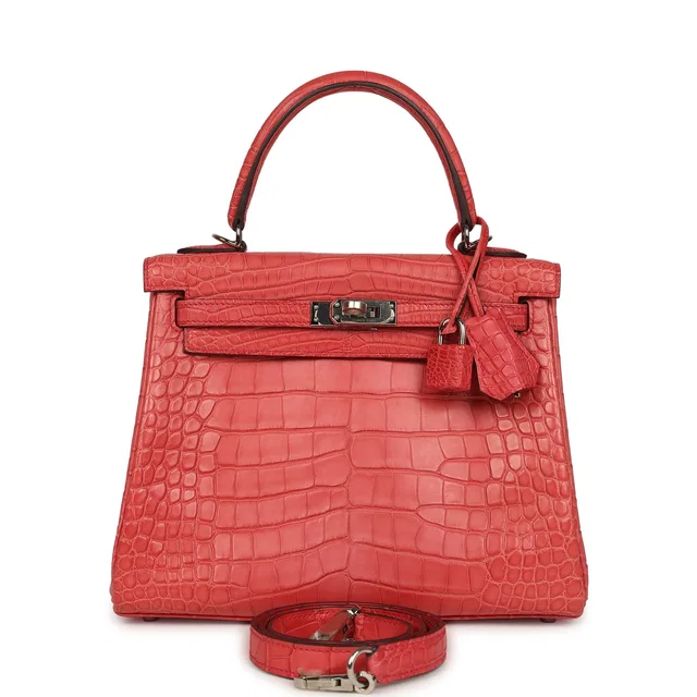Hermès Kelly Retourne 25 Bougainvillea Matte Alligator Palladium Hardware in Crocodile from Madison Avenue Couture