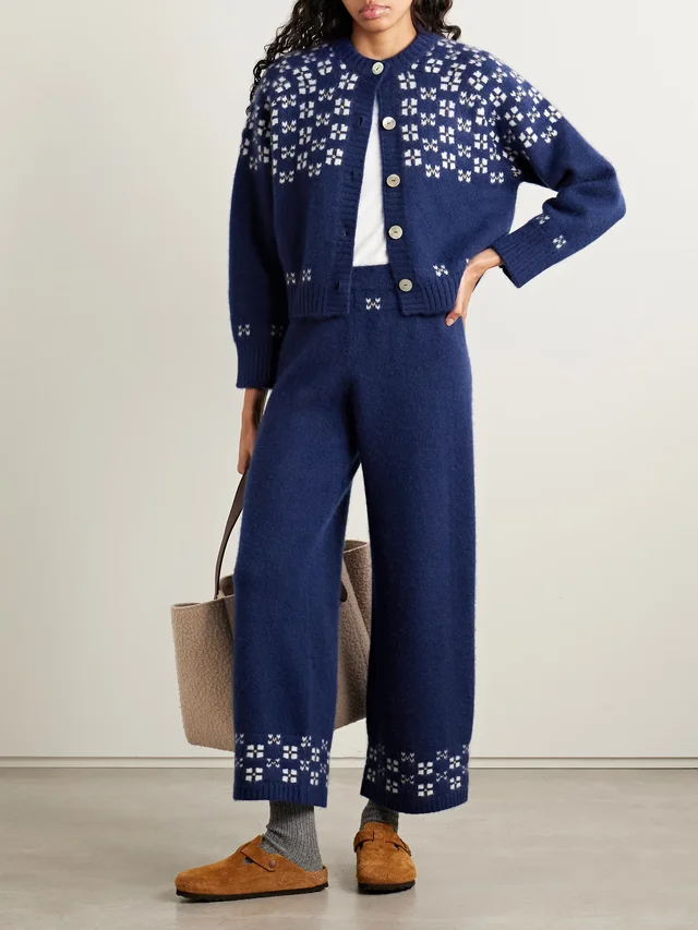 CALLE DEL MAR Winter Fair Isle cashmere wide-leg pants in Blue, photo 2 of 2 from NET-A-PORTER (Canada)