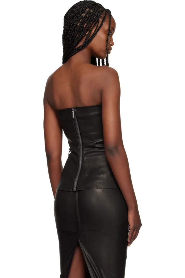 Rick Owens Black Temple Bustier Leather Top, photo 3 of 4 from SSENSE