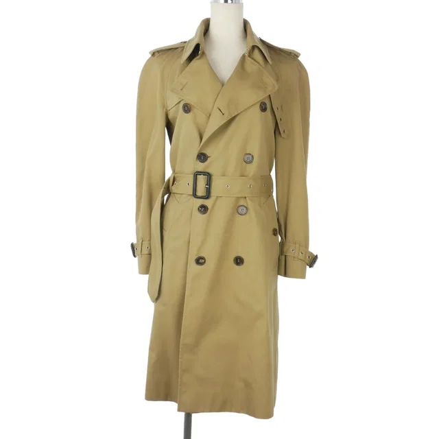 Saint Laurent Trench Coat Long Length Beige in Beige Silk from The Reluxe