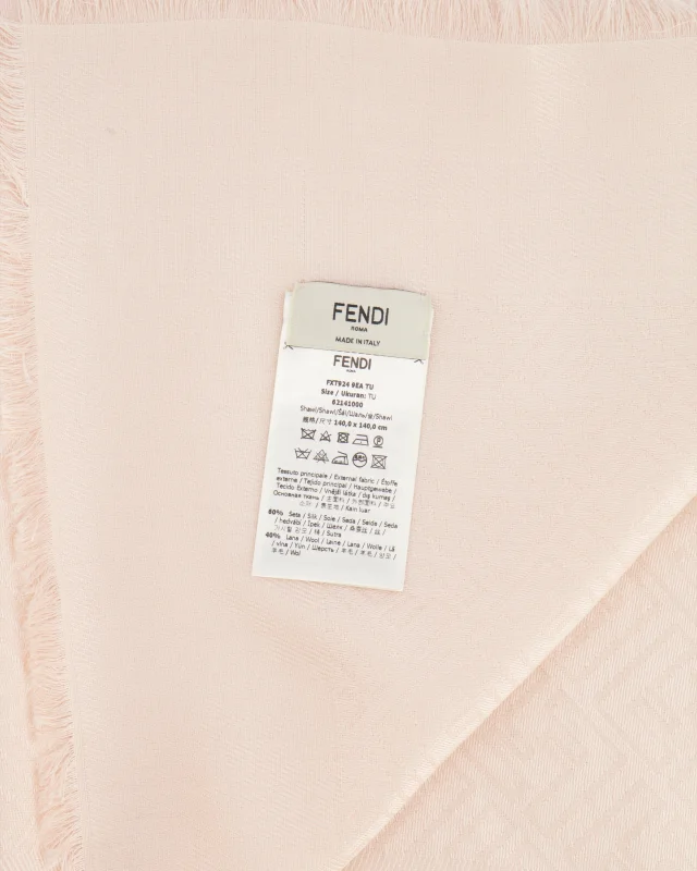 Fendi Light Pink Silk Shawl with FF Logo Print in Pink Silk from Sellier, photo 4 of 5