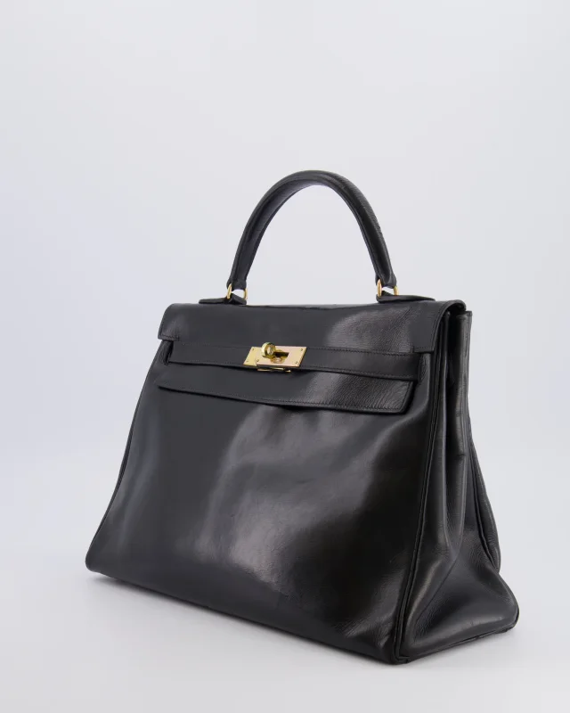 Hermès Vintage Kelly 32 Retourne Bag in Black Box leather from Sellier, photo 7 of 22