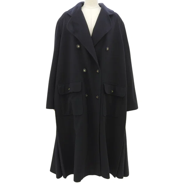 Chanel 1995 Cashmere CC Mark Button Double Breasted Long Coat #42 Navy in Navy Cashmere from VINTAGE QOO TOKYO