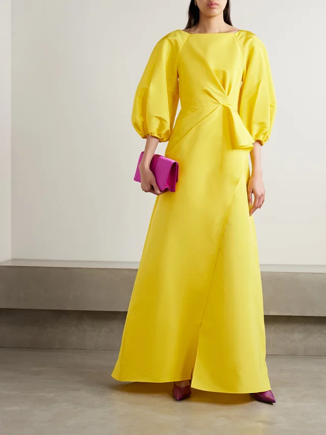 CAROLINA HERRERA Wrap-effect draped silk-faille gown in Yellow, photo 2 of 2 from NET-A-PORTER (Canada)
