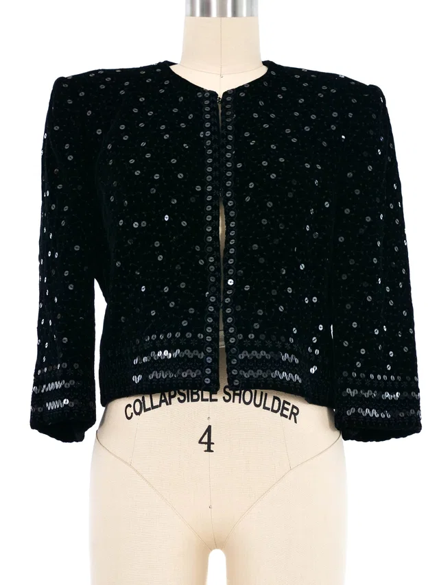 1990s Celine Sequin Velvet Cropped Jacket in Velvet from Arcade Vintage