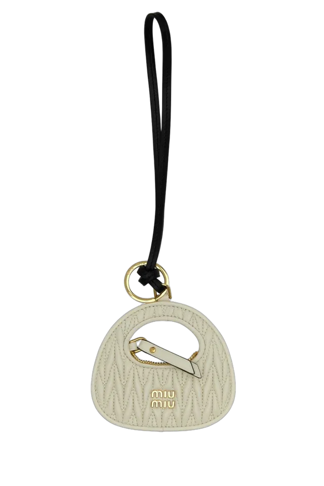 Miu Miu Matelassé Leather Key Case — Beige Keychains in Beige Leather from HEWI