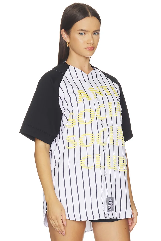 Anti Social Social Club Pinstriped Baseball Jersey in Black & White, photo 3 of 5 from REVOLVE (Canada)