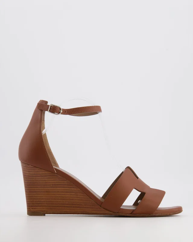 Hermès Legend Wedge Sandals in Gold Smooth Calf Leather Size EU 41 in Gold Calfskin from Sellier