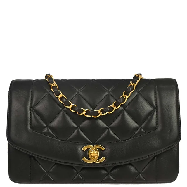 Chanel 1994-1996 Black Lambskin Small Diana Shoulder Bag in Black Lambskin from AMORE Vintage Tokyo