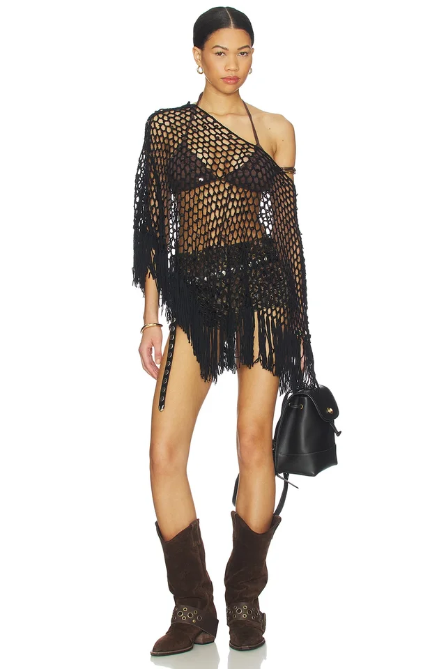 MORE TO COME Loren Knit Poncho in Black, photo 5 of 6 from REVOLVE (Canada)