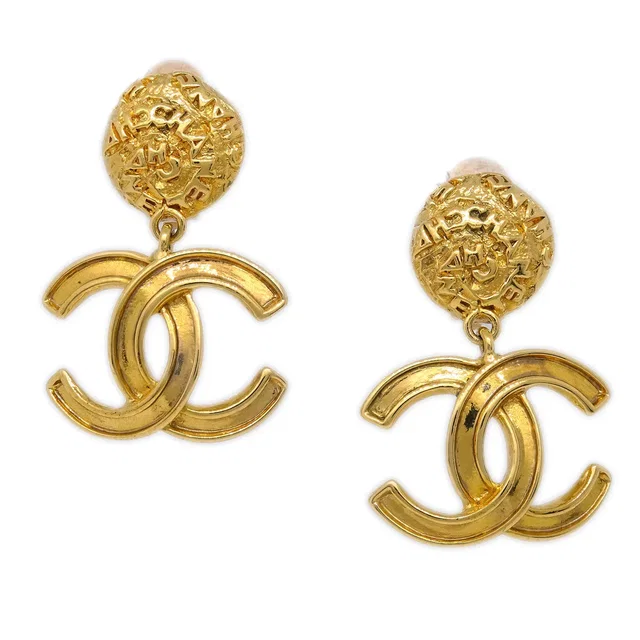 Chanel Gold Dangle Earrings Clip-On 95A in Gold from AMORE Vintage Tokyo