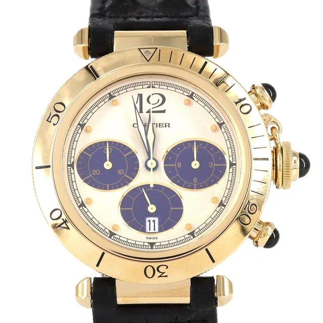 Cartier Pasha Chronograph Yellow Gold Quartz in Yellow Crocodile from LuxUness