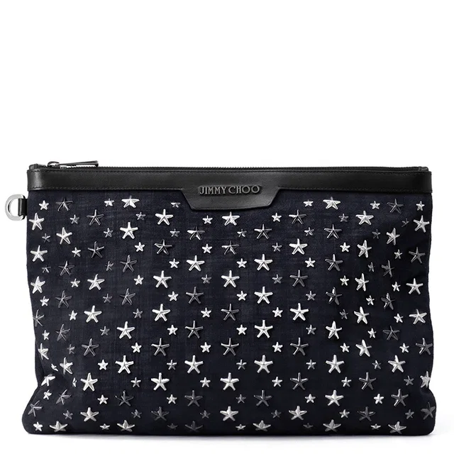 Jimmy Choo Derek Starr Studded business bag Navy/Black Denim suede leather in Black Suede from GALLERY RARE