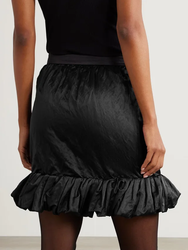 CHLOÉ Ruffled satin mini skirt in black 49% Cotton 43% Polyamide 8% Steel, photo 3 of 5 from NET-A-PORTER (Canada)