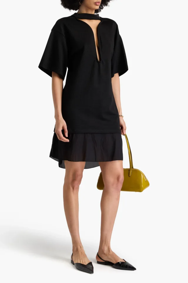 Victoria Beckham Cutout Crepe de Chine and Linen-Blend Dress in Black, photo 2 of 4 from THE OUTNET