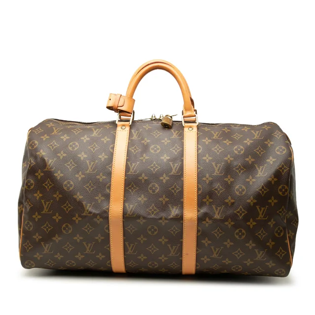 Brown Louis Vuitton Monogram Keepall 50 Travel Bag in Brown Coated canvas from Designer Revival