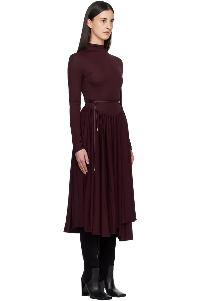 ALAÏA Burgundy Fit & Flare Maxi Dress, photo 2 of 4 from SSENSE