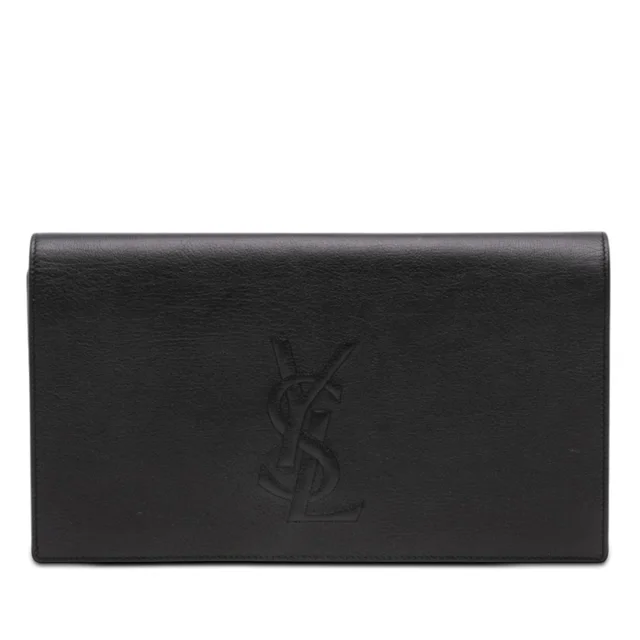 Black Saint Laurent Large Calfskin Monogram Belle De Jour Clutch in Black Calfskin from Designer Revival