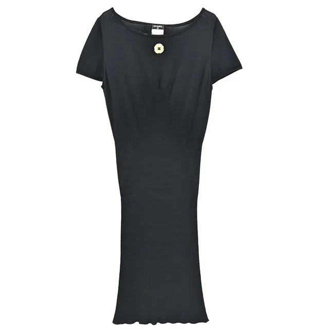 Chanel 2011 Short Sleeve Dress Black #42 in Black Silk from AMORE Vintage Tokyo