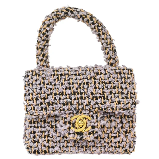 Chanel Purple Tweed Micro Classic Flap Handbag in Purple Tweed from AMORE Vintage Tokyo