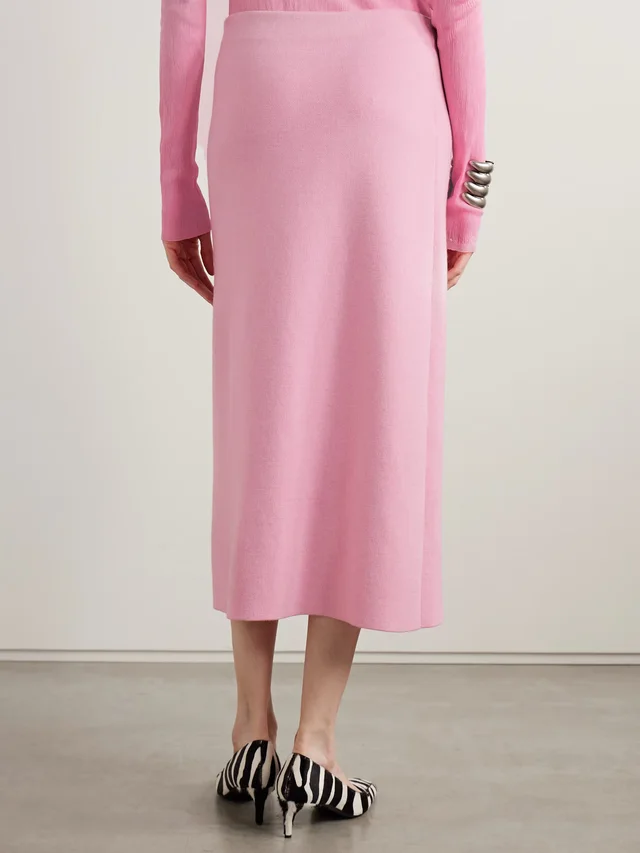KHAITE Patri wool midi skirt in pink 95% Wool 5% Polyamide, photo 4 of 5 from NET-A-PORTER (Canada)