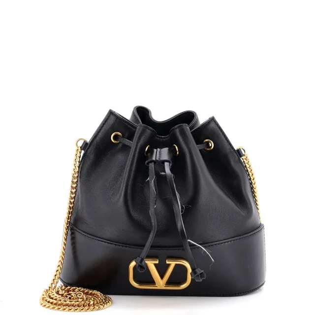 Valentino Garavani Vlogo Drawstring Bucket Pouch Leather in black Leather from Poshmark, photo 1 of 1