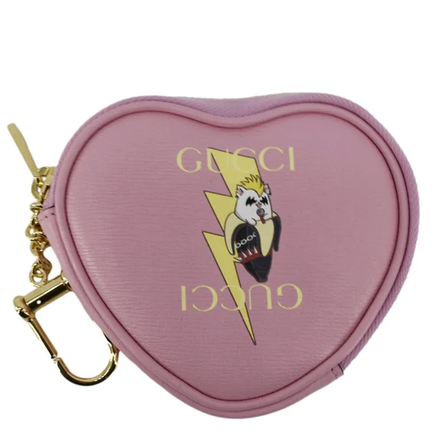 Gucci Bananya Heart Shape Leather Coin Case Pink 701062 in Pink Leather from Dallas Designer Handbags