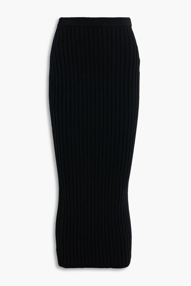 Max Mara Seta Ribbed Wool-Blend Maxi Pencil Skirt in Black from THE OUTNET, photo 1 of 1