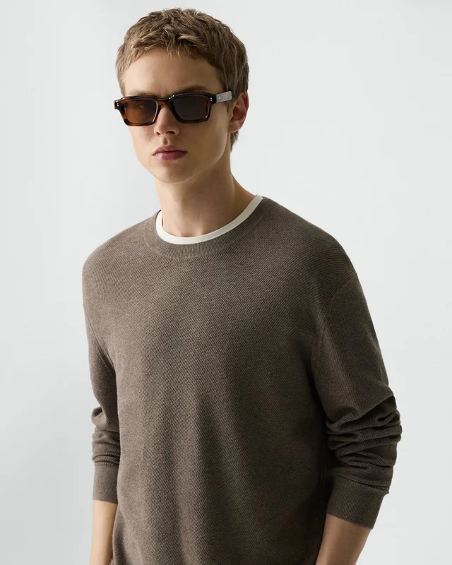 Theory Riland Crewneck Sweater in Light Bilen in MOREL MELANGE 62% Viscose, 38% Polyester; Exclusive Of Elastic, photo 4 of 14 from Theory