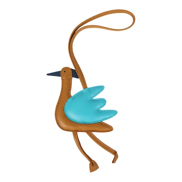 Hermès Petit H Crane Bag Charm Sesame, Turquoise, Bleu Tie Milo Lambskin and Epsom in Blue Epsom leather from Madison Avenue Couture