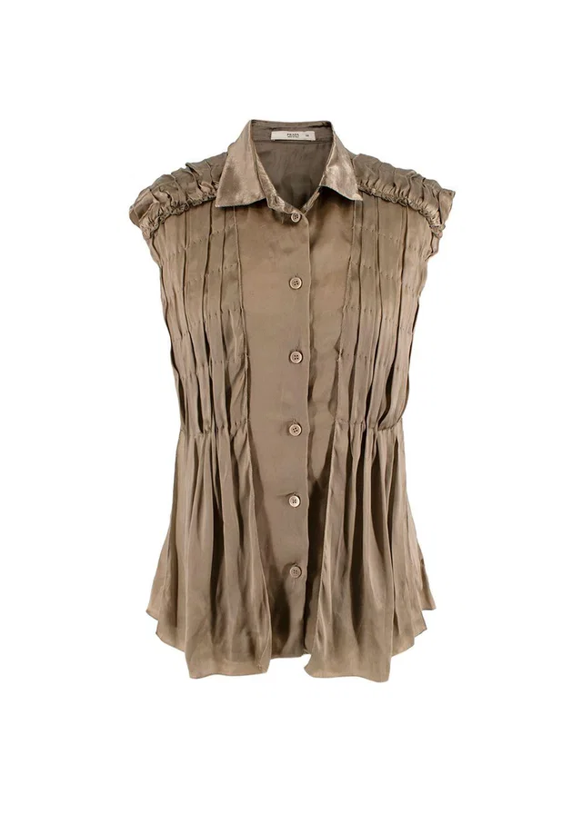 Prada Pleated Silk Sleeveless Top in Silk from HEWI
