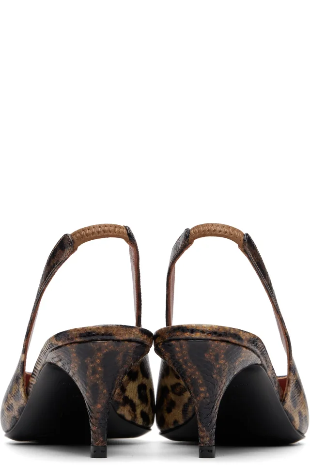 Amina Muaddi Brown Anok Sling 55 Snakeskin Heels, photo 2 of 5 from SSENSE