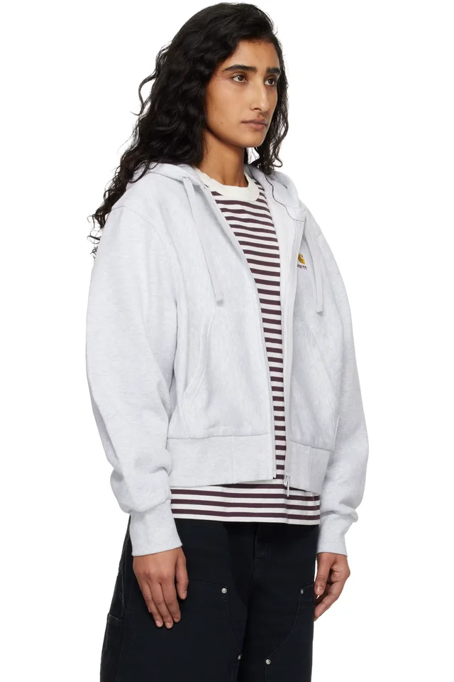 Carhartt Work In Progress Gray American Script Hoodie, photo 2 of 4 from SSENSE
