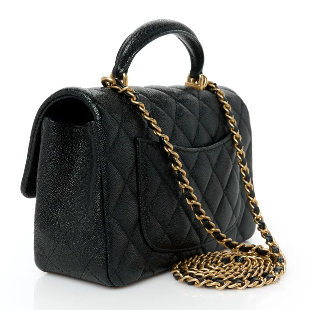 Chanel Caviar Quilted Mini Top Handle Rectangular Flap Black in Black Caviar leather from FASHIONPHILE, photo 3 of 12