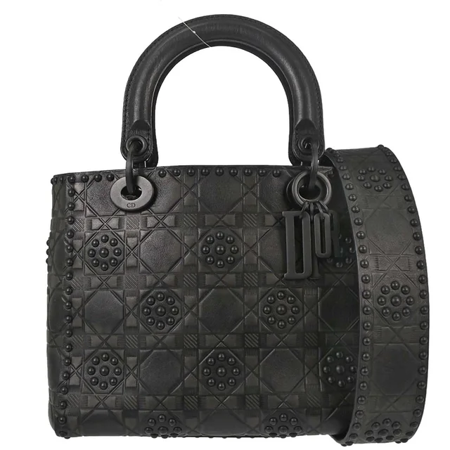 2018 Black Calfskin Medium Lady Dior Cannage 2way Shoulder Handbag in Black Calfskin from AMORE Vintage Tokyo