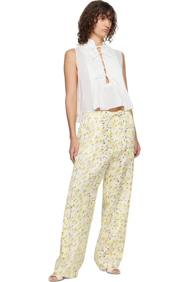 Marni Yellow Linen 'Brushstroke Wave' Print Trousers, photo 4 of 4 from SSENSE