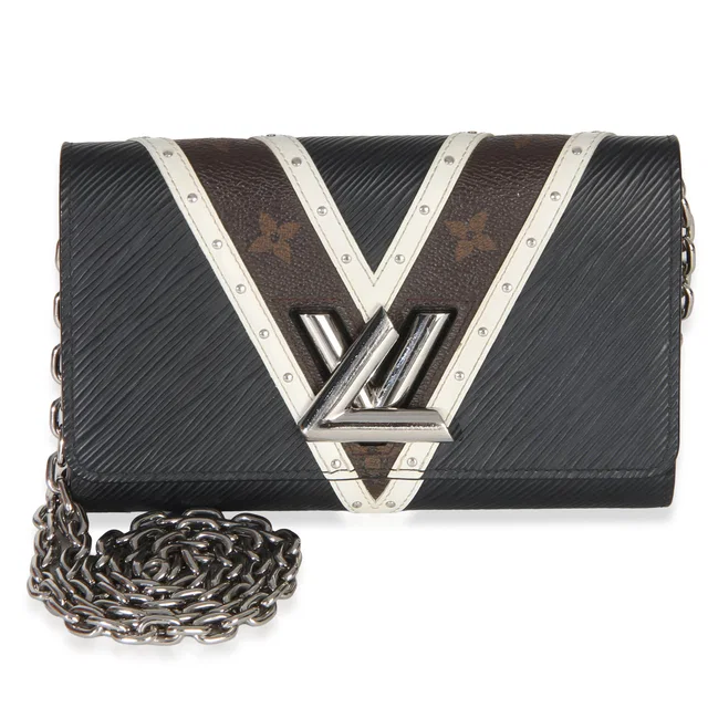 Louis Vuitton Black White V Monogram Canvas Twist Wallet on Chain in Black Coated canvas from myGemma