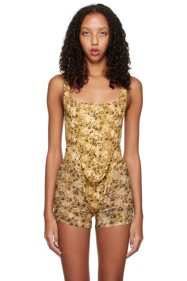 KNWLS Yellow Floral Corset, image 1 of 1 from SSENSE