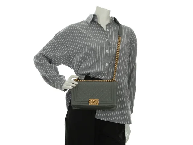 Chanel Old Medium Gray Quilted Lambskin Boy Bag in Grey Lambskin from Ann's Fabulous Finds, photo 9 of 9