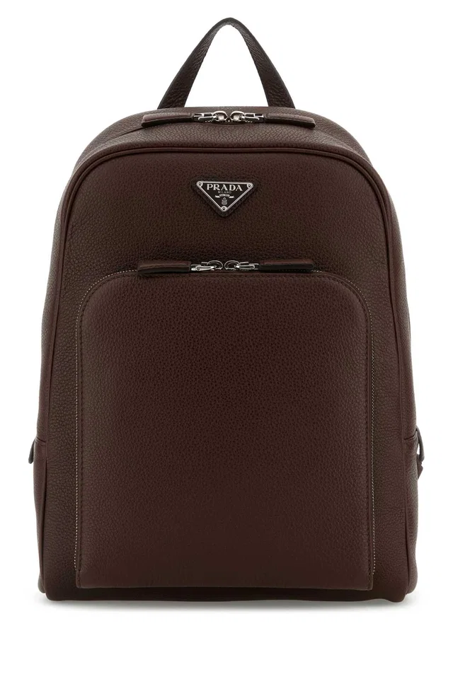 Prada Pebbled Vitello Leather Backpack — Brown in Brown Leather from HEWI
